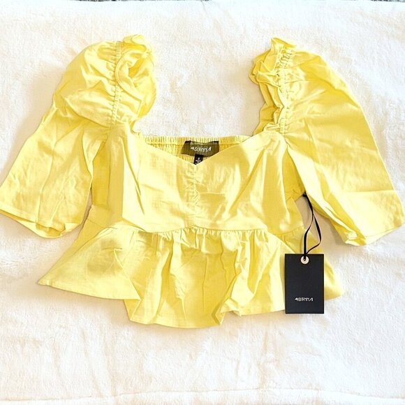NWT 4Si3NNA Yellow Ruffle Crop Top - Small - Picture 1 of 4